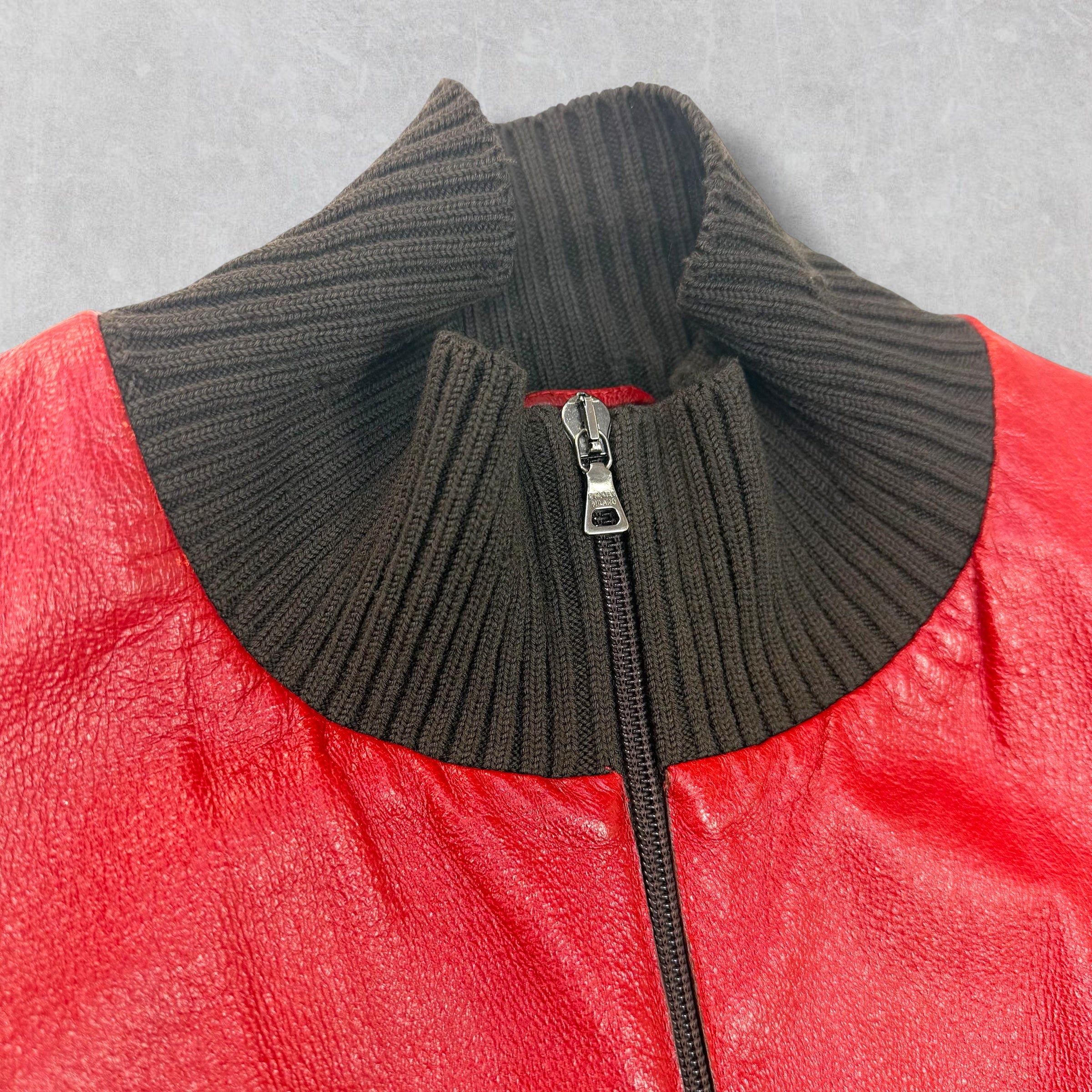 Prada Runway Red Leather Bomber 54 (M)