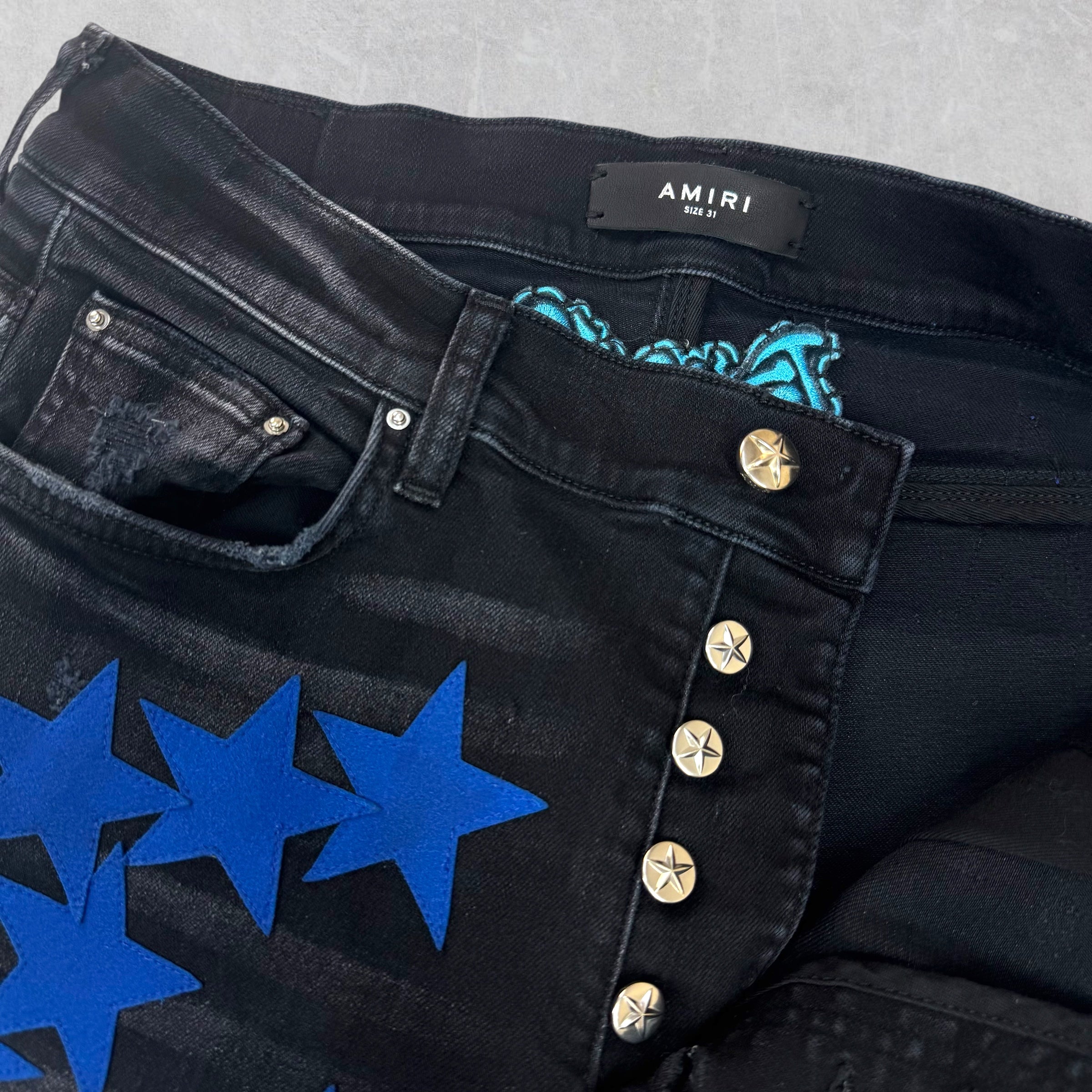 Amiri x Chemist Blue Suede Star Black Jeans 31