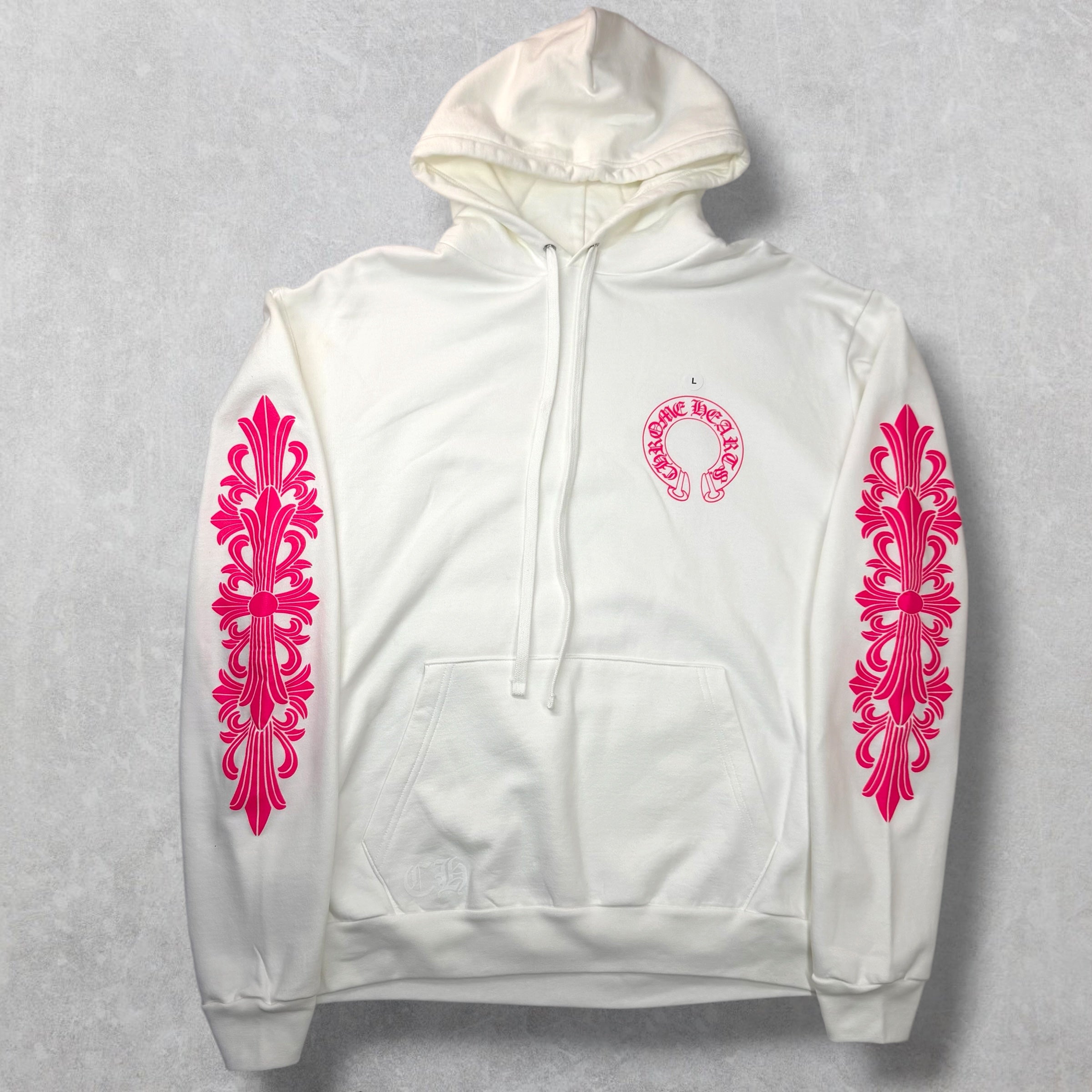 Chrome Hearts Pink Floral Horseshoe Hoodie L