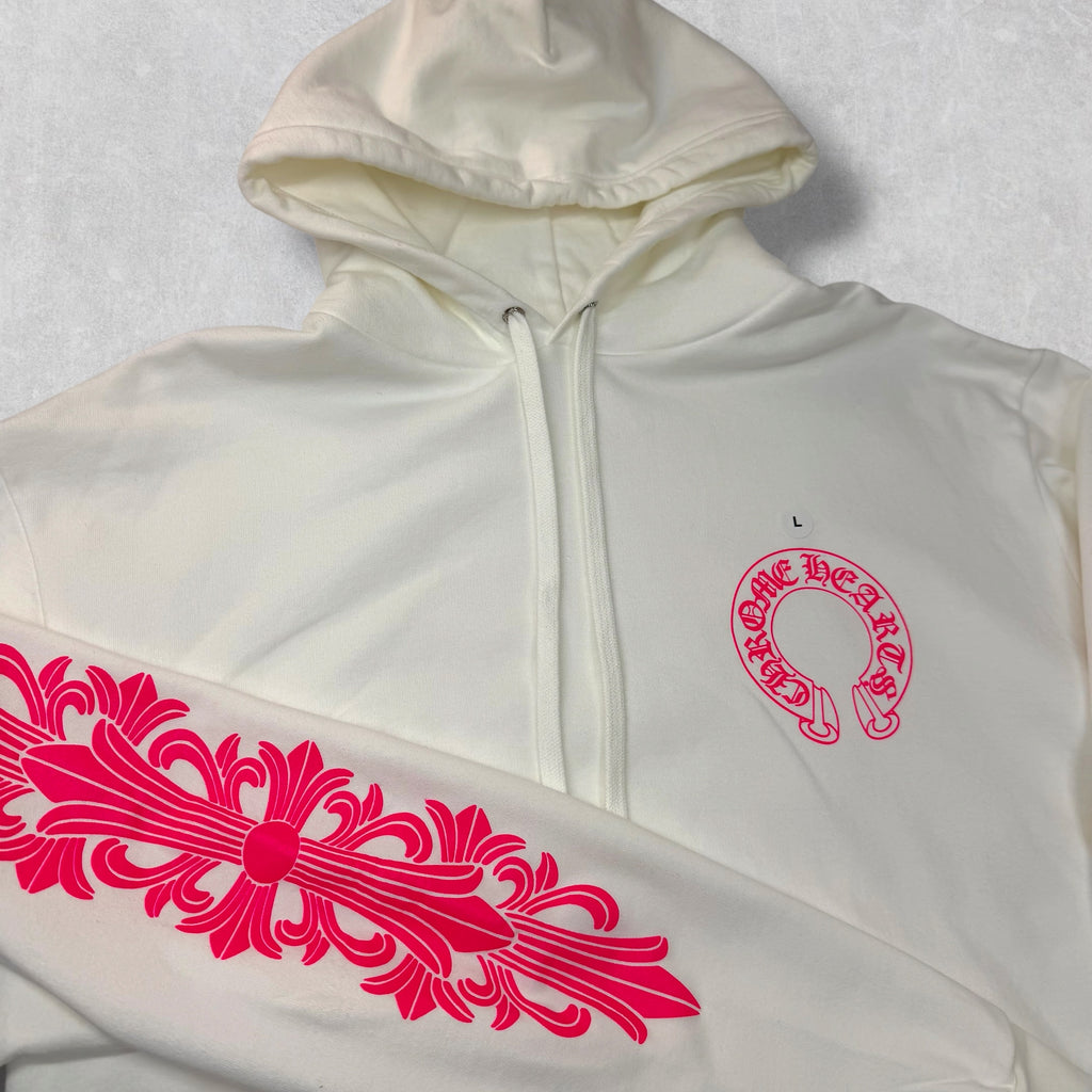 Chrome Hearts Pink Floral Horseshoe Hoodie L