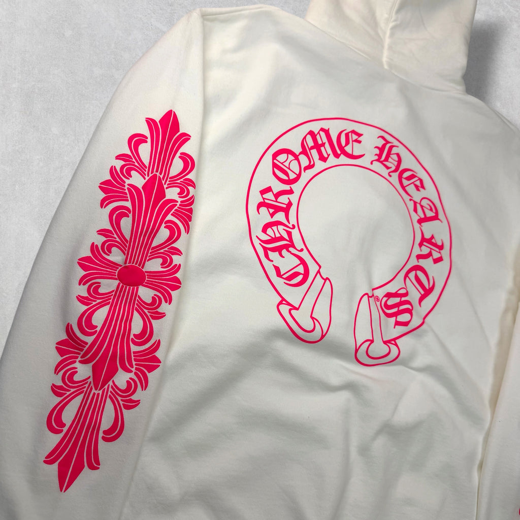 Chrome Hearts Pink Floral Horseshoe Hoodie L