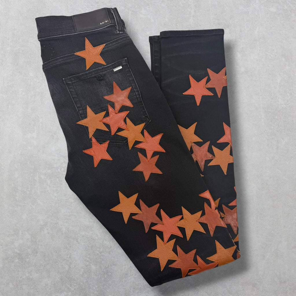 Amiri x Chemist Orange Leather Star Jeans 32