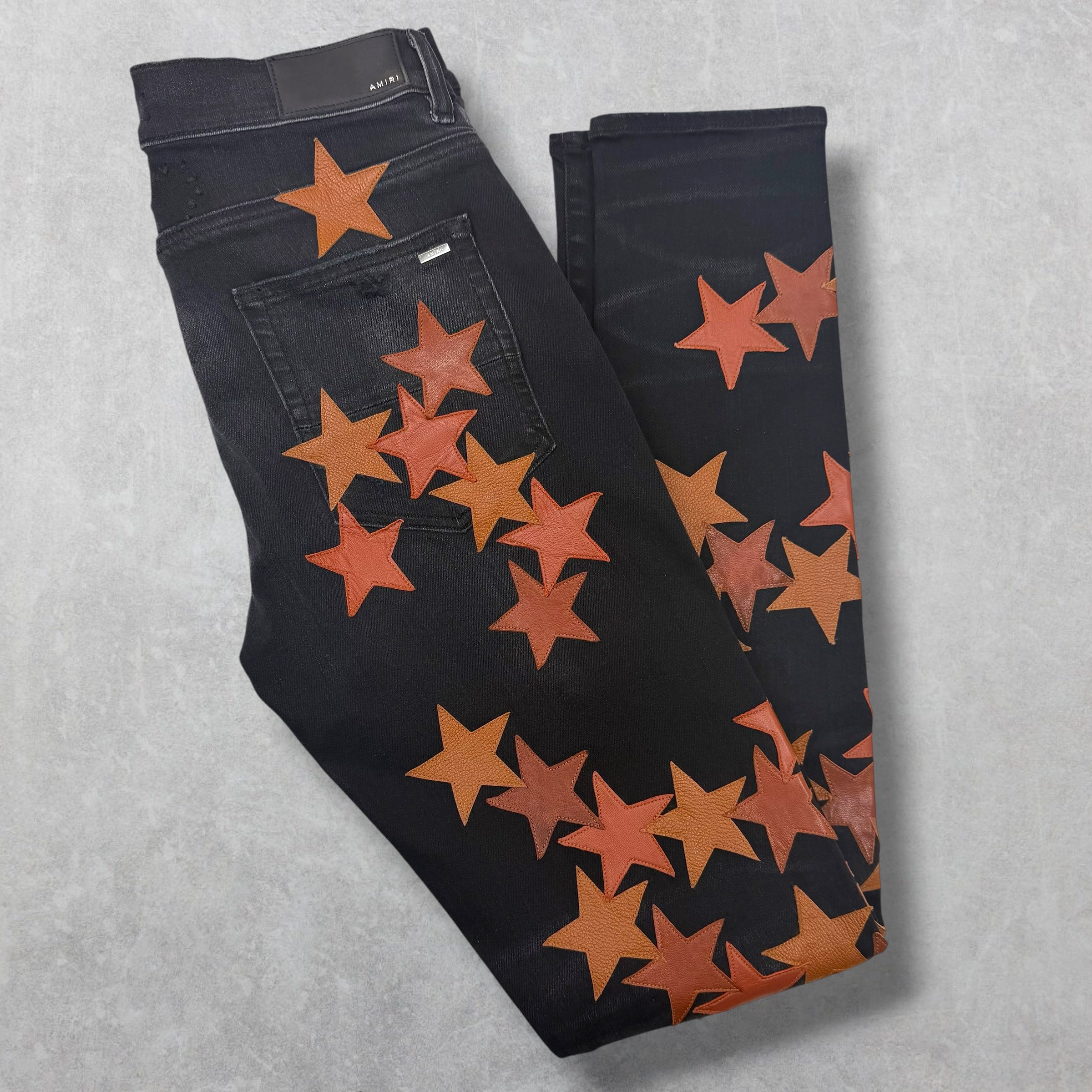 Amiri x Chemist Orange Leather Star Jeans 32