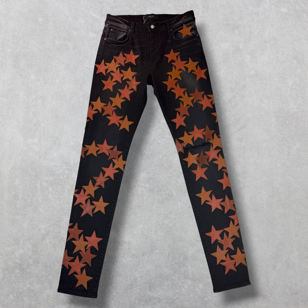 Amiri x Chemist Orange Leather Star Jeans 32