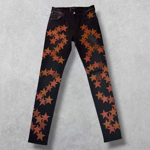 Amiri x Chemist Orange Leather Star Jeans 32