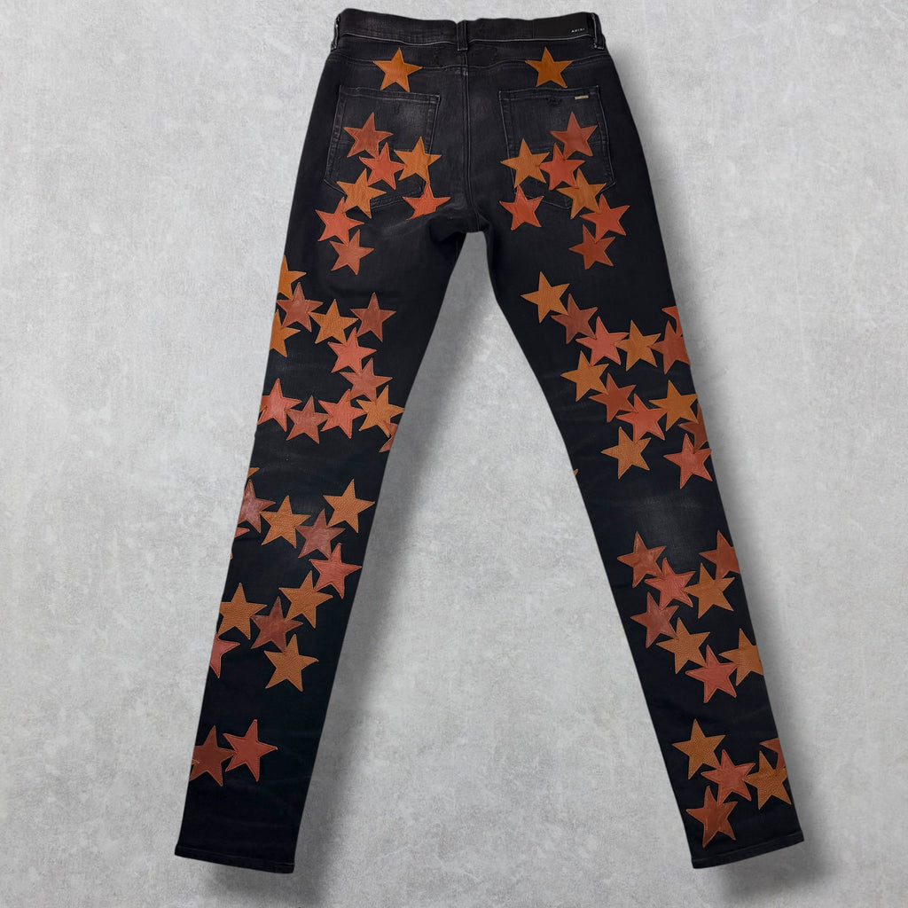 Amiri x Chemist Orange Leather Star Jeans 32