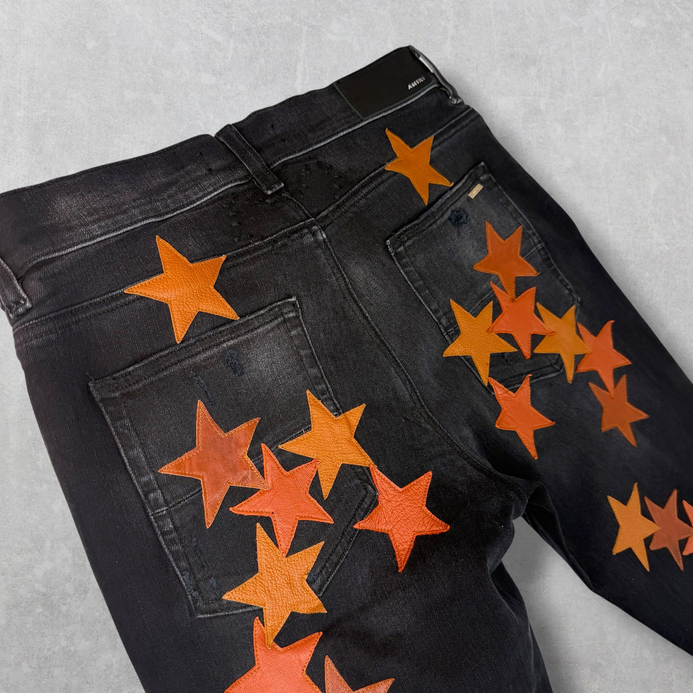 Amiri x Chemist Orange Leather Star Jeans 32