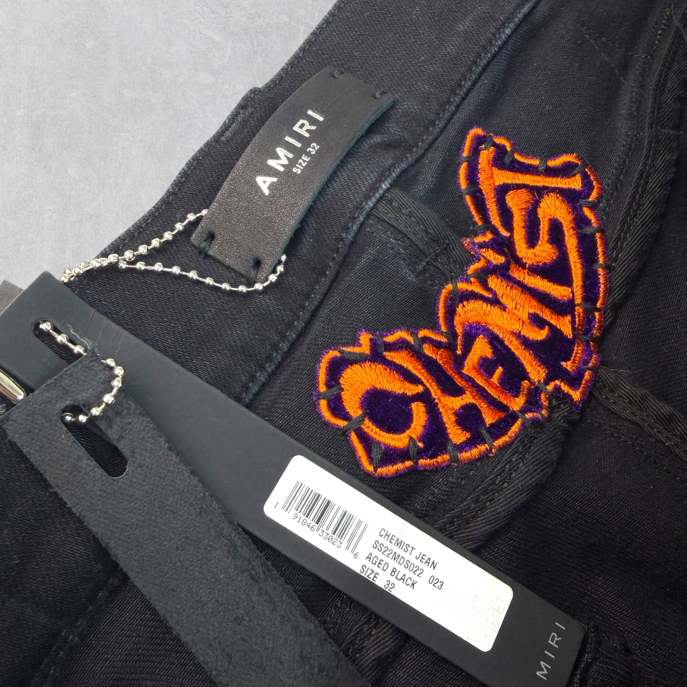 Amiri x Chemist Orange Leather Star Jeans 32