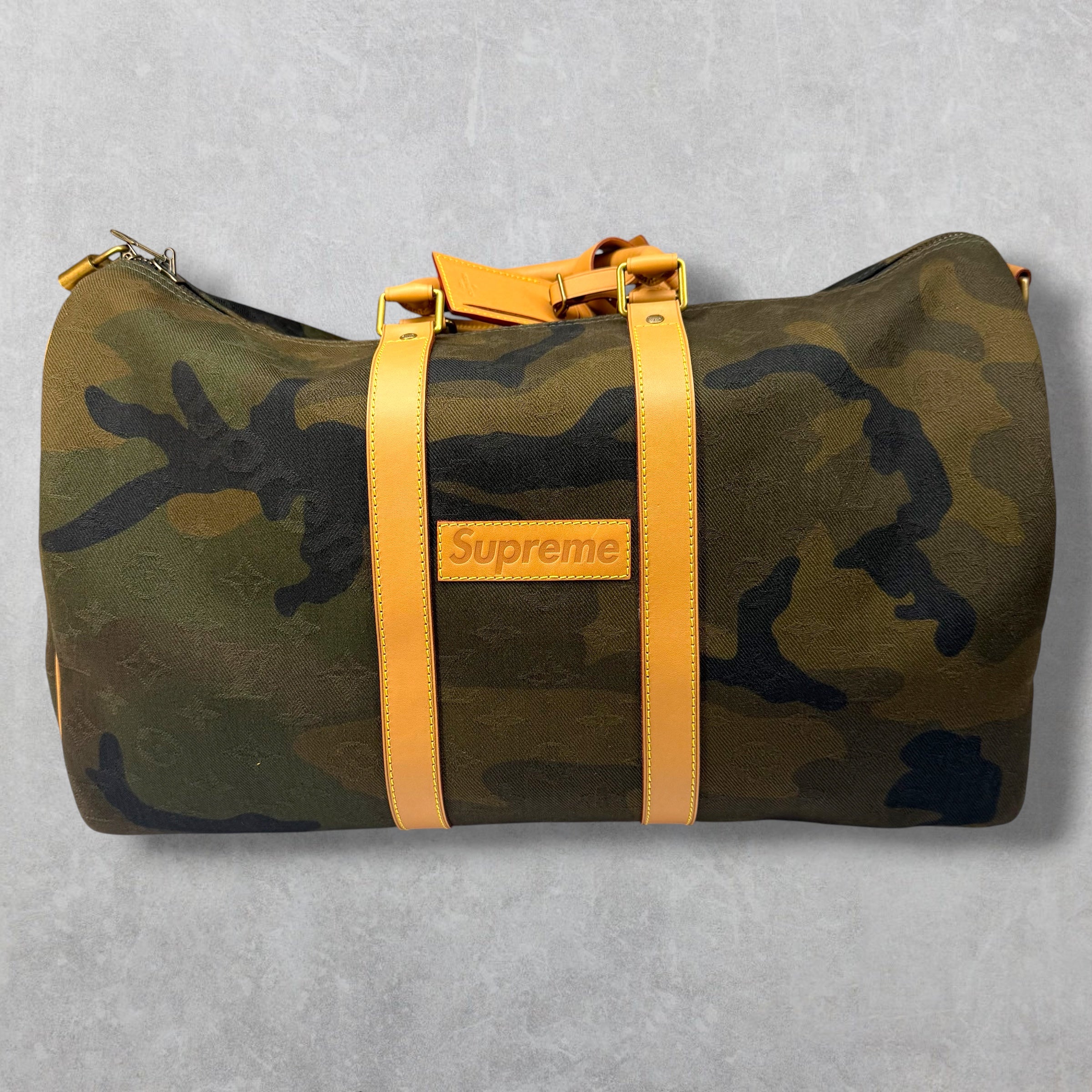 Louis Vuitton x Supreme Camo Keepall Bandouliere 45