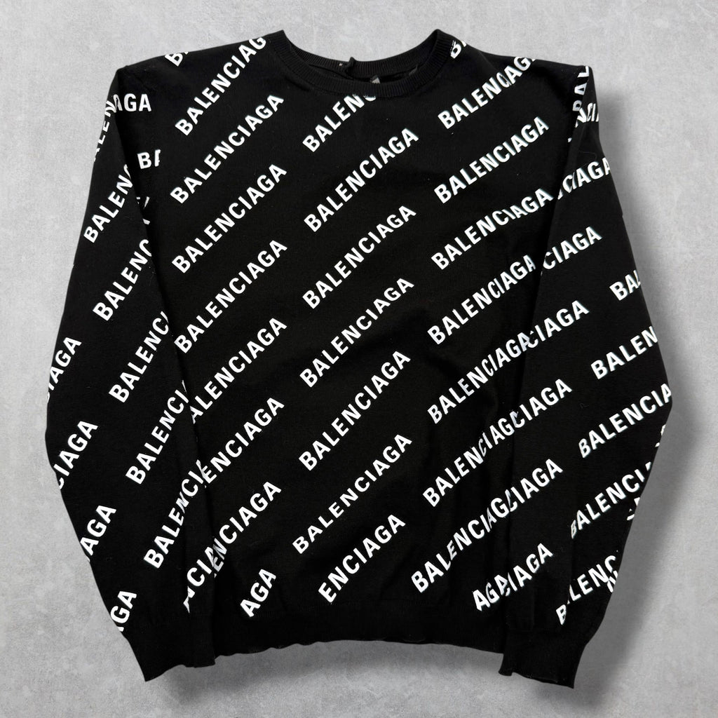 Balenciaga Women's All Over Logo Cropped Sweater M