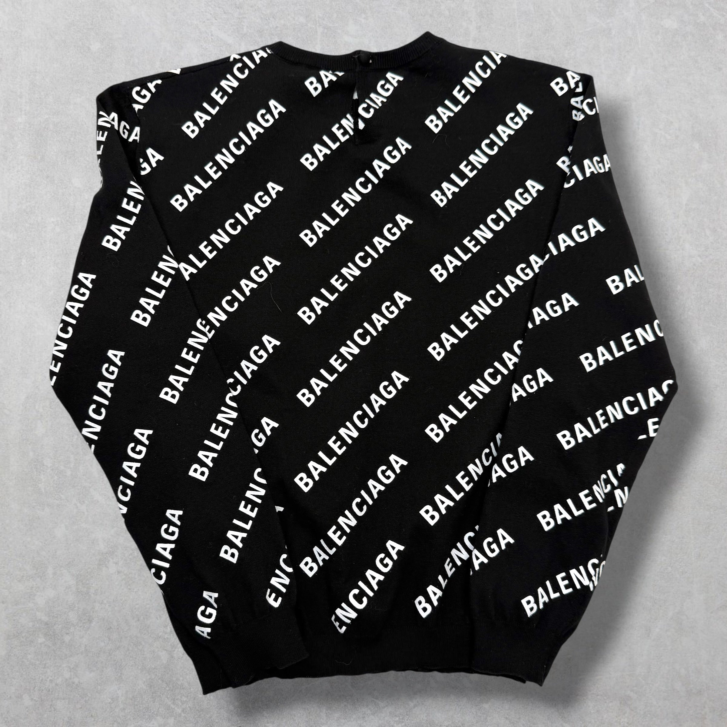 Balenciaga Women's All Over Logo Cropped Sweater M