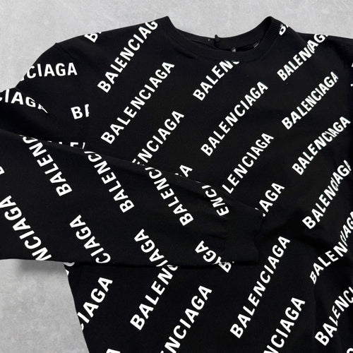 Balenciaga Women's All Over Logo Cropped Sweater M