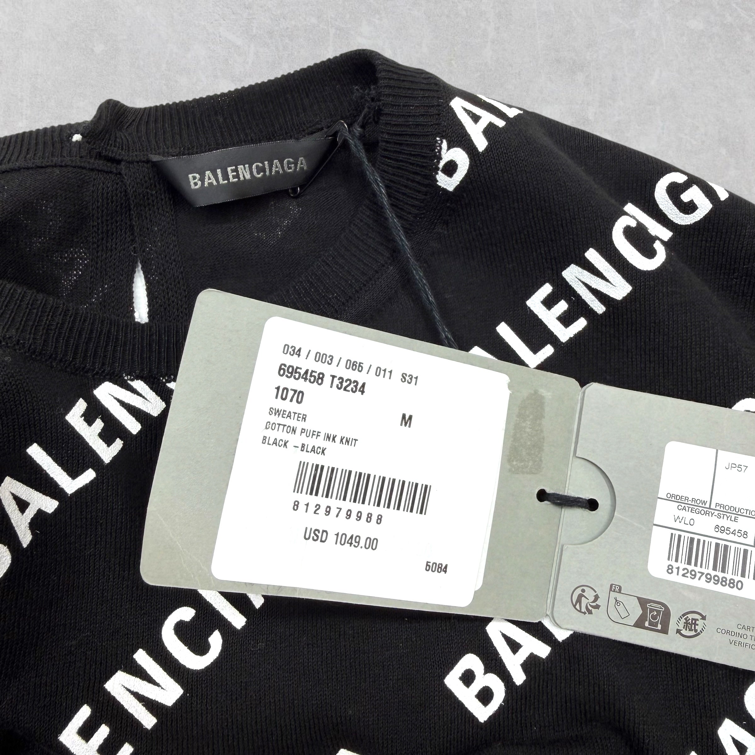 Balenciaga Women's All Over Logo Cropped Sweater M