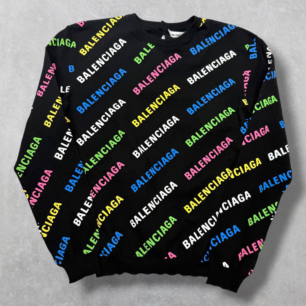 Balenciaga Women's Multicolor Logo Cropped Sweater S