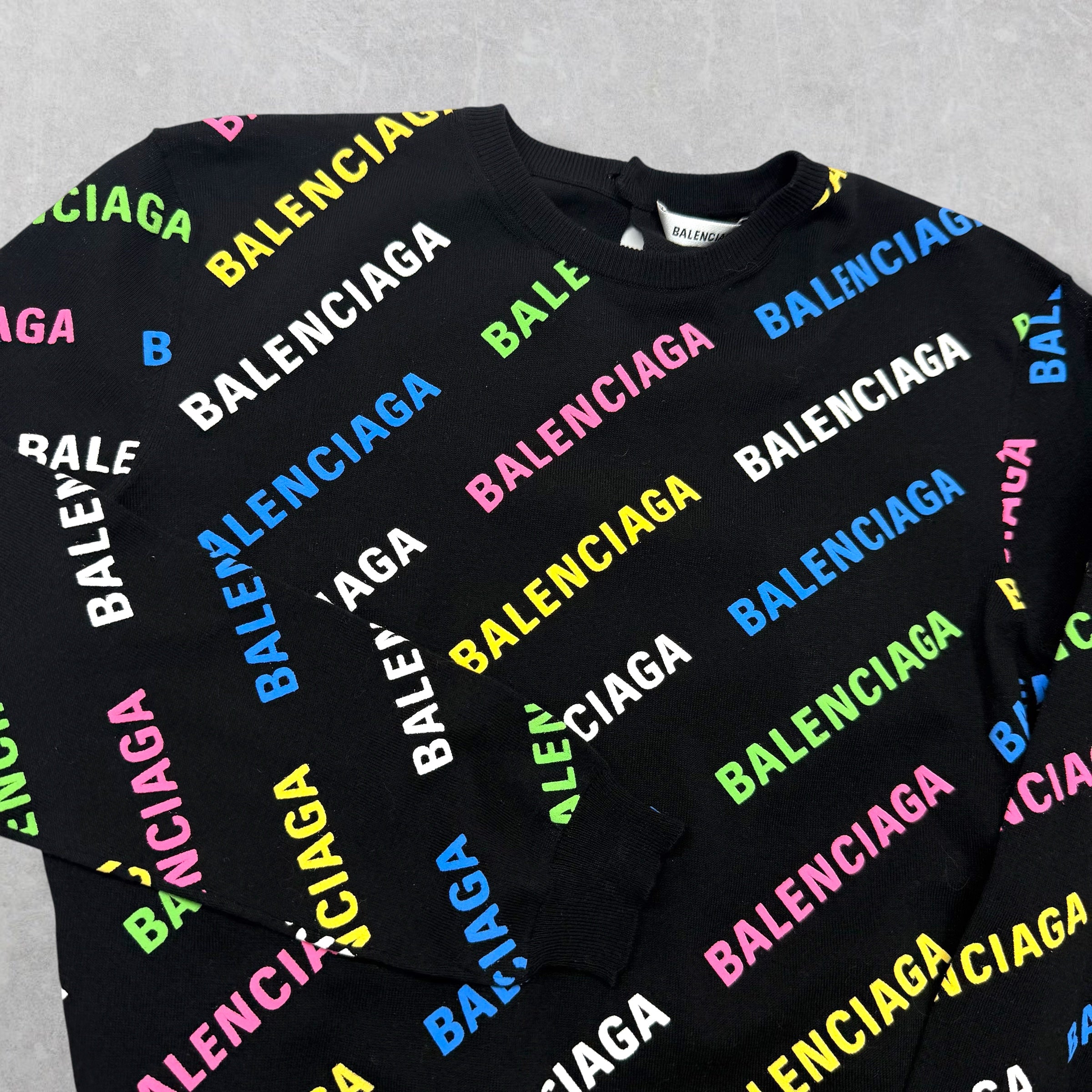 Balenciaga Women's Multicolor Logo Cropped Sweater S