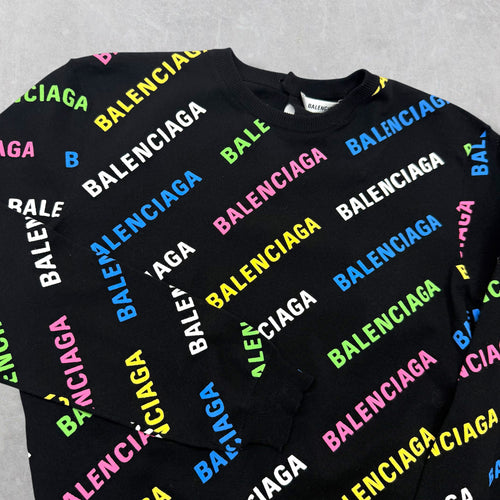 Balenciaga Women's Multicolor Logo Cropped Sweater S