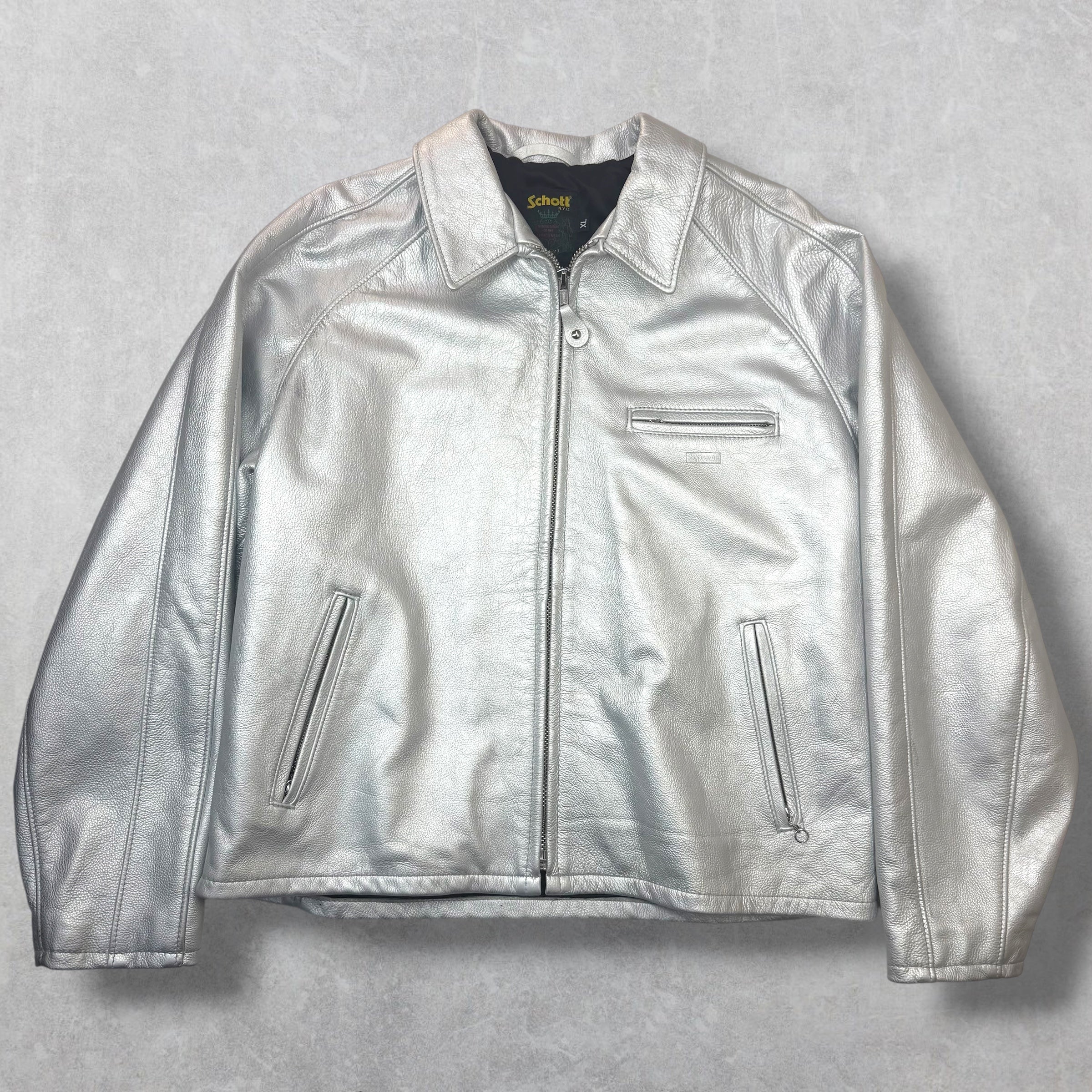 Supreme x Schott Leather Racer Silver XL