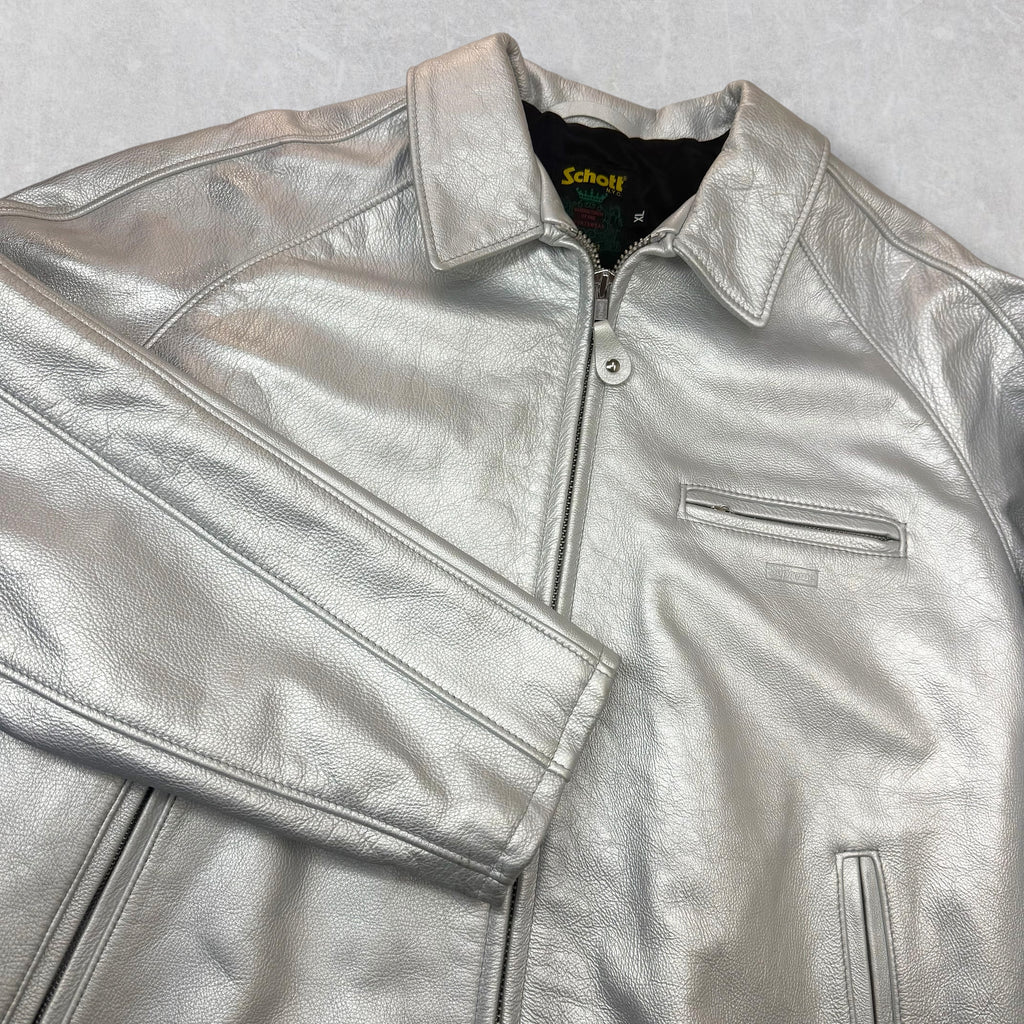 Supreme x Schott Leather Racer Silver XL