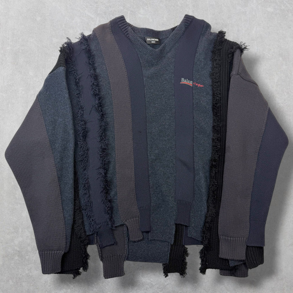 Balenciaga Sliced Damaged V-Neck Knit XS (XL)