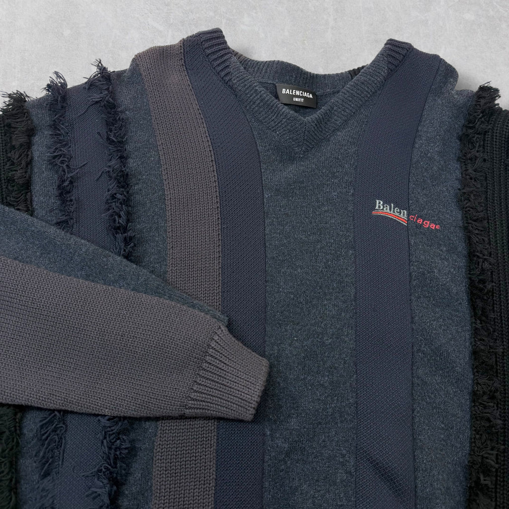 Balenciaga Sliced Damaged V-Neck Knit XS (XL)