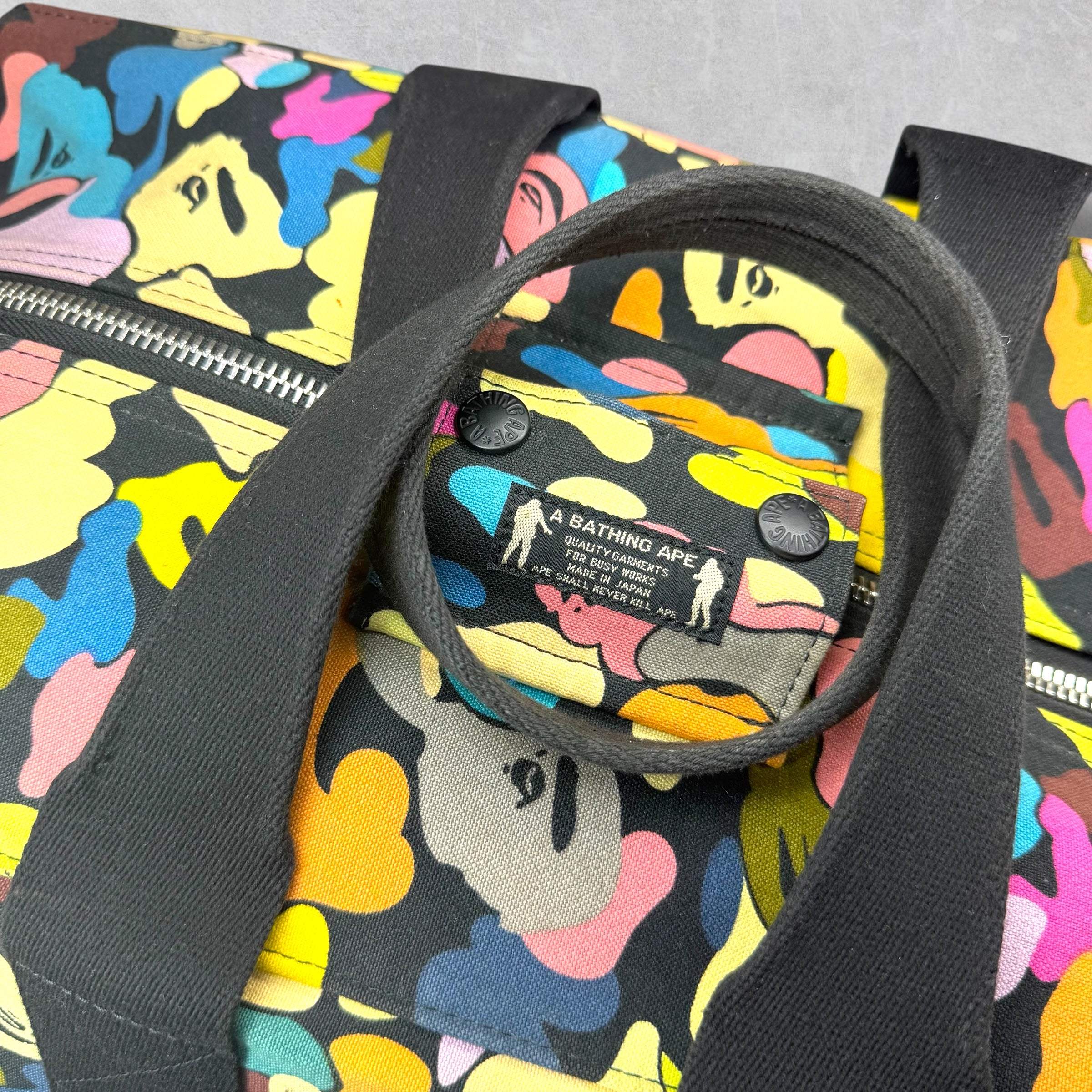 Bape Black Multicolor Camo Duffle Bag