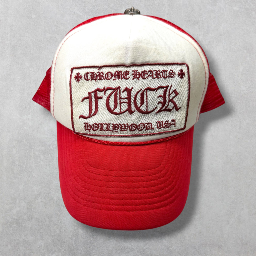 Vintage Chrome Hearts Fuck Red Trucker Hat