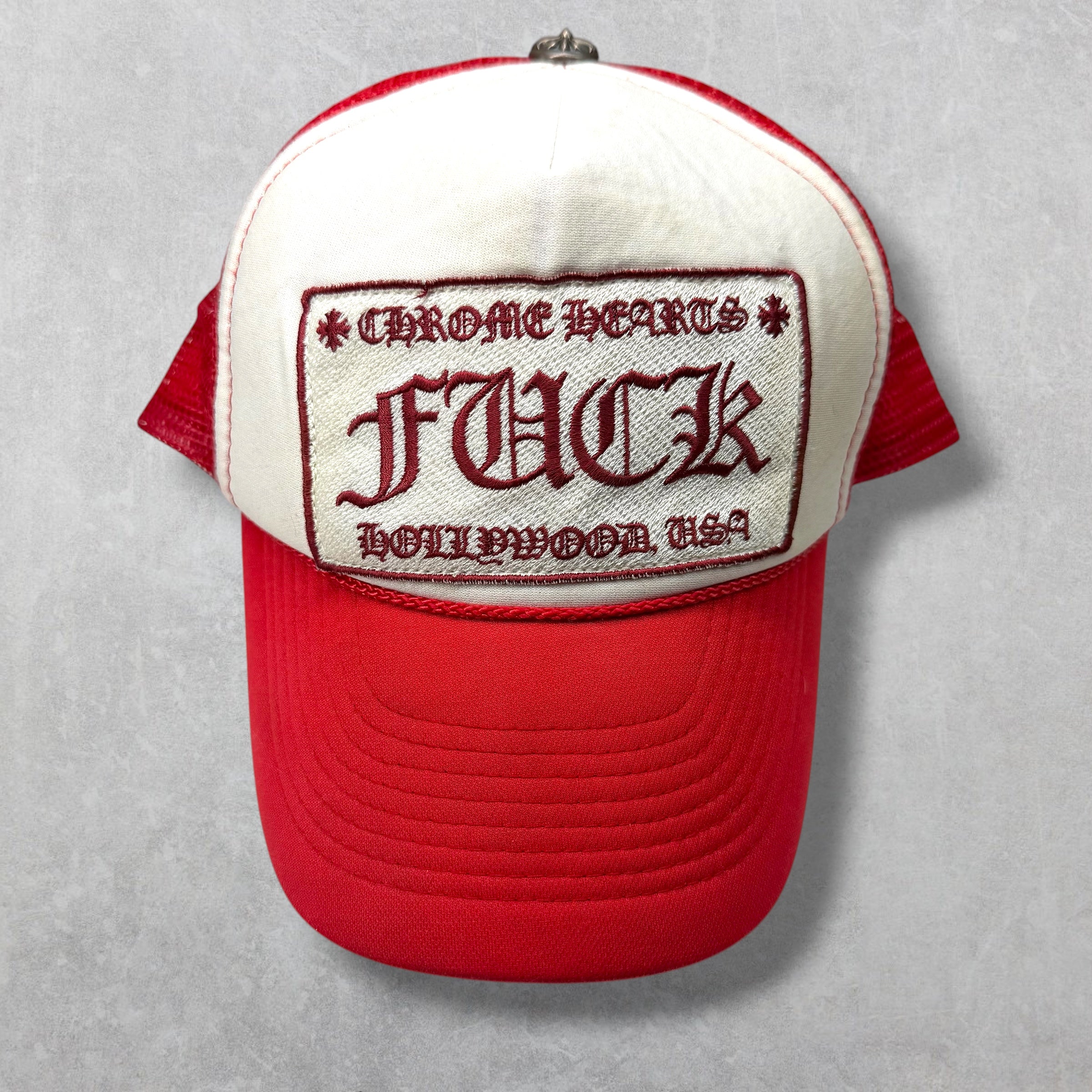 Vintage Chrome Hearts Fuck Red Trucker Hat