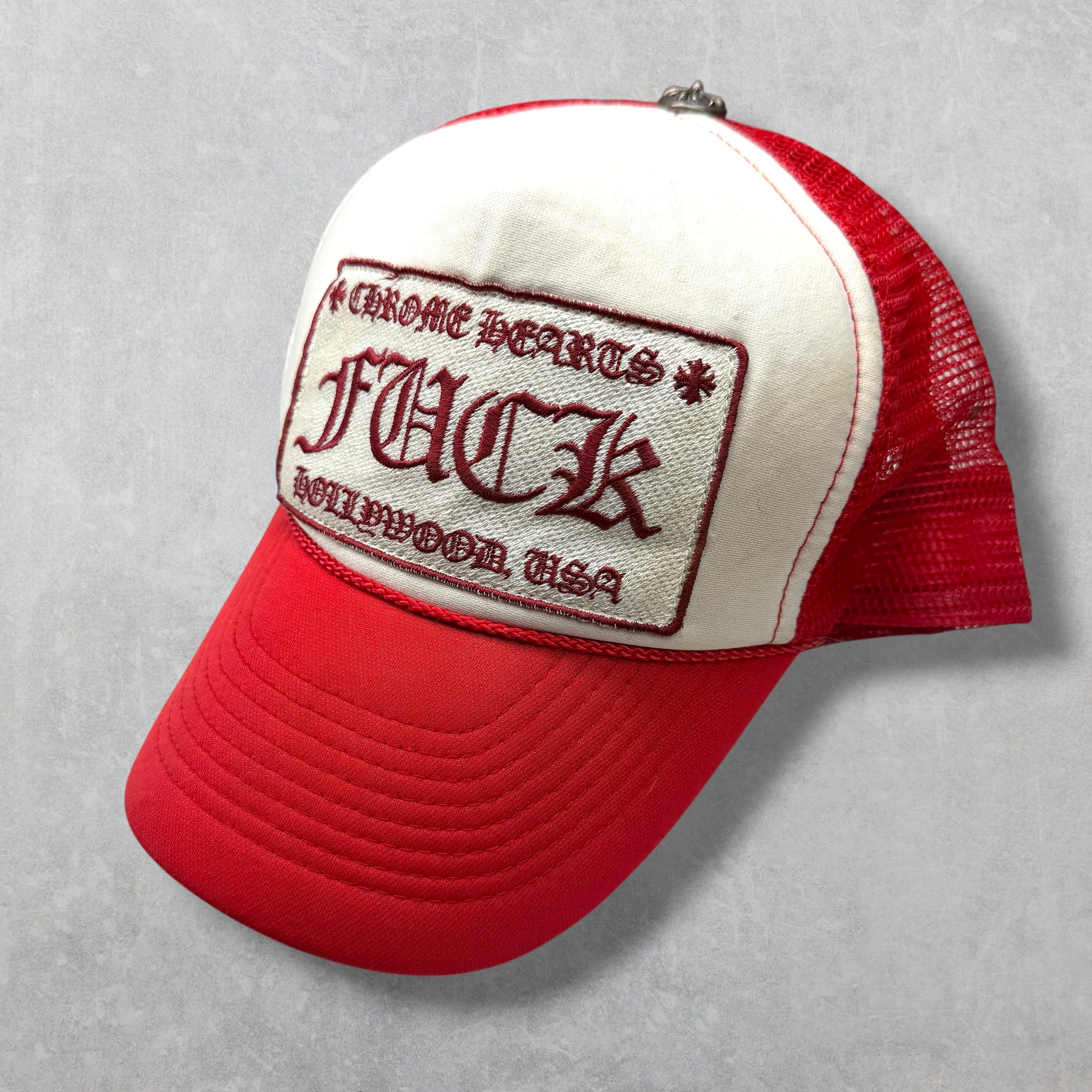 Vintage Chrome Hearts Fuck Red Trucker Hat