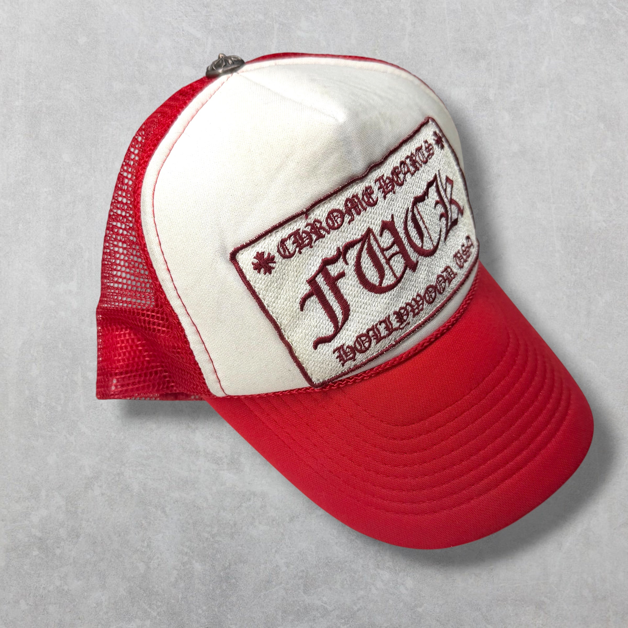 Vintage Chrome Hearts Fuck Red Trucker Hat