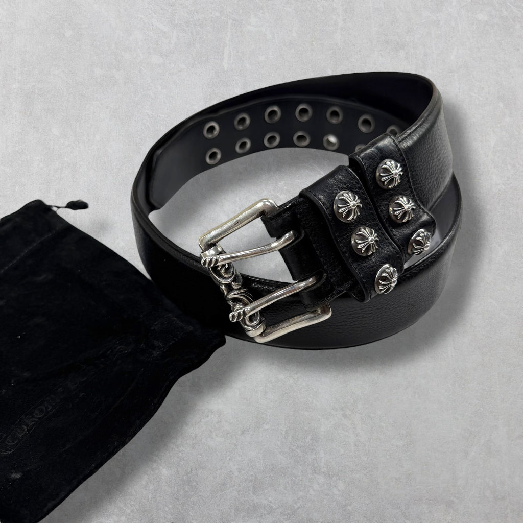 Chrome Hearts Black Double Pin Roller Belt 38