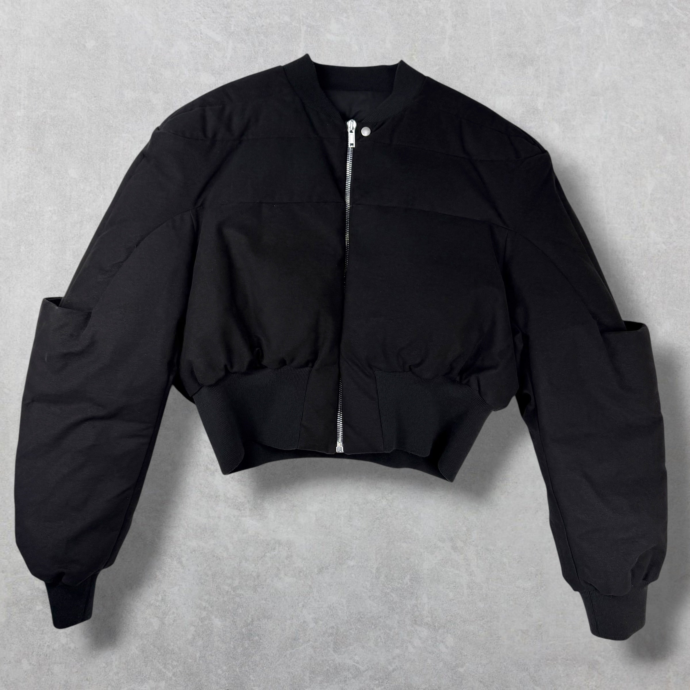 F/W 23 Rick Owens Black Girdered Cropped Bomber Jacket 52 (L)