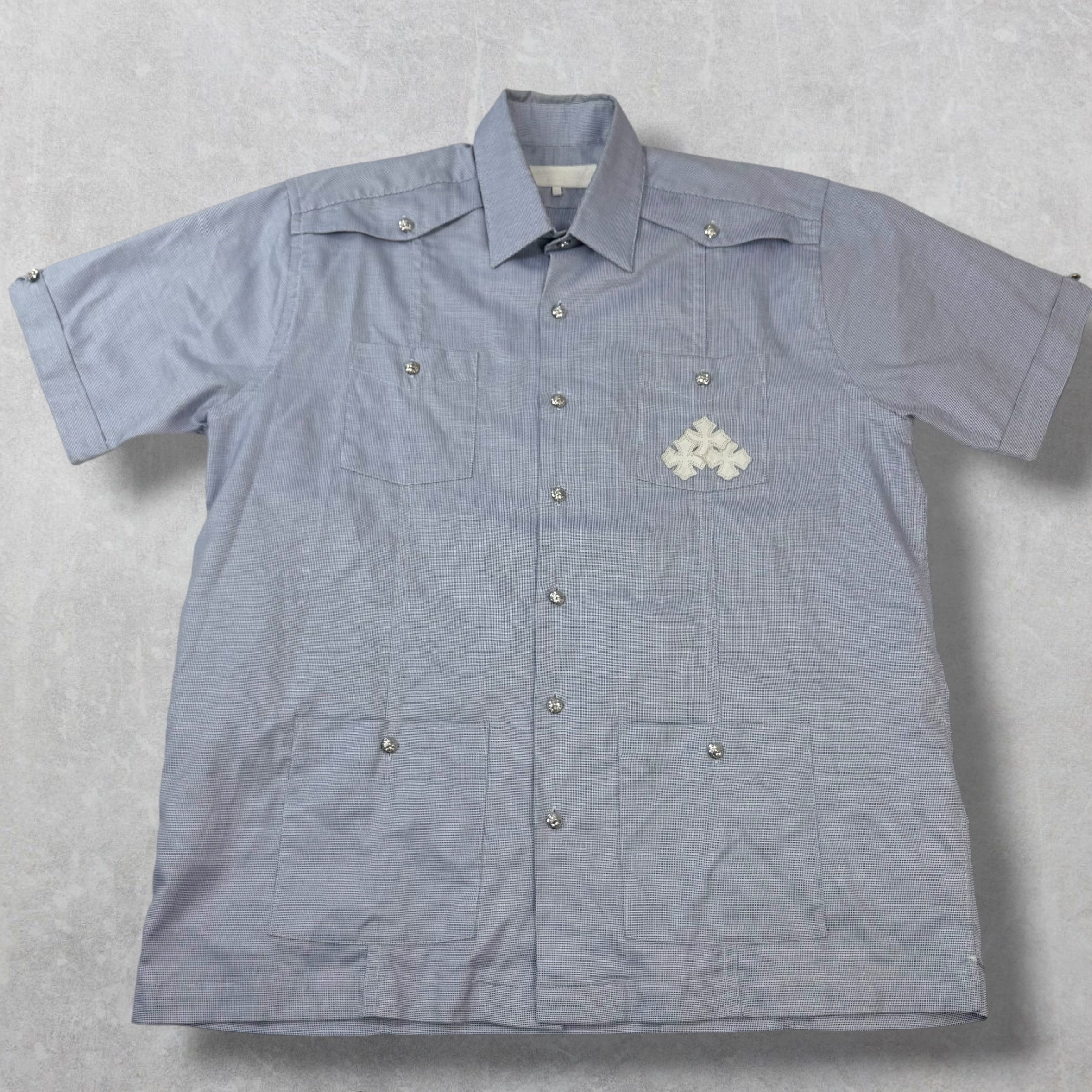 Chrome Hearts Cross Patch Blue Guayabera Shirt L