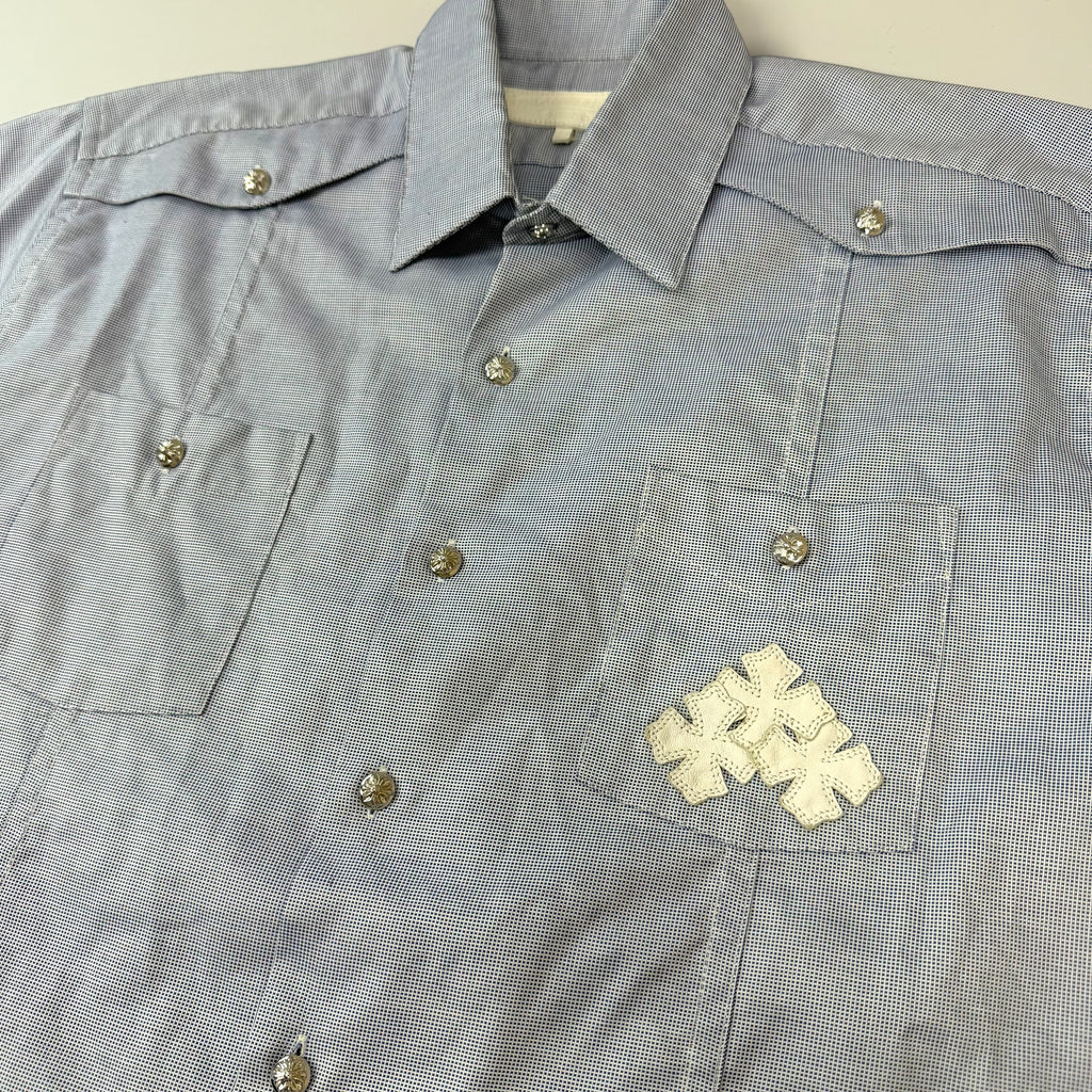 Chrome Hearts Cross Patch Blue Guayabera Shirt L