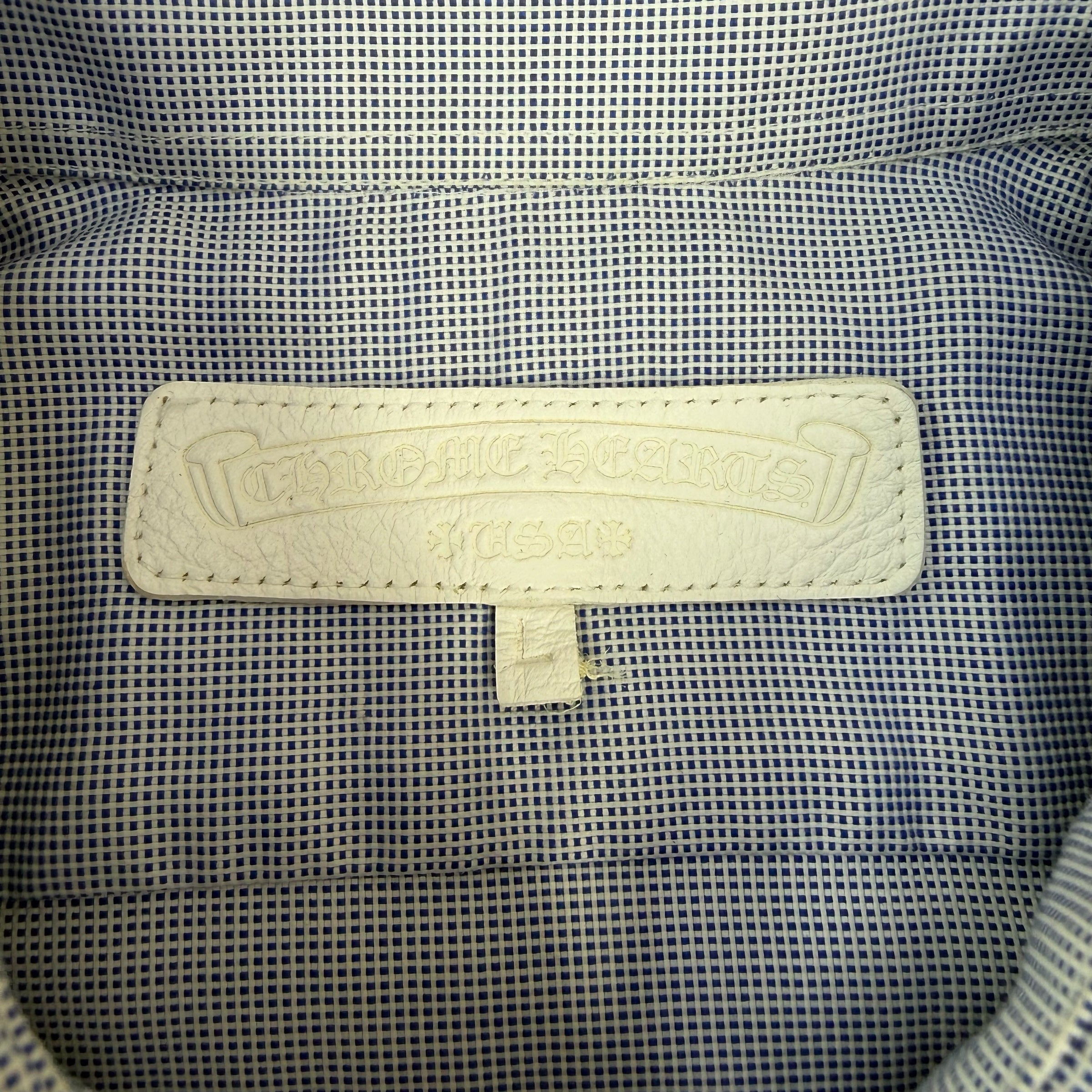 Chrome Hearts Cross Patch Blue Guayabera Shirt L