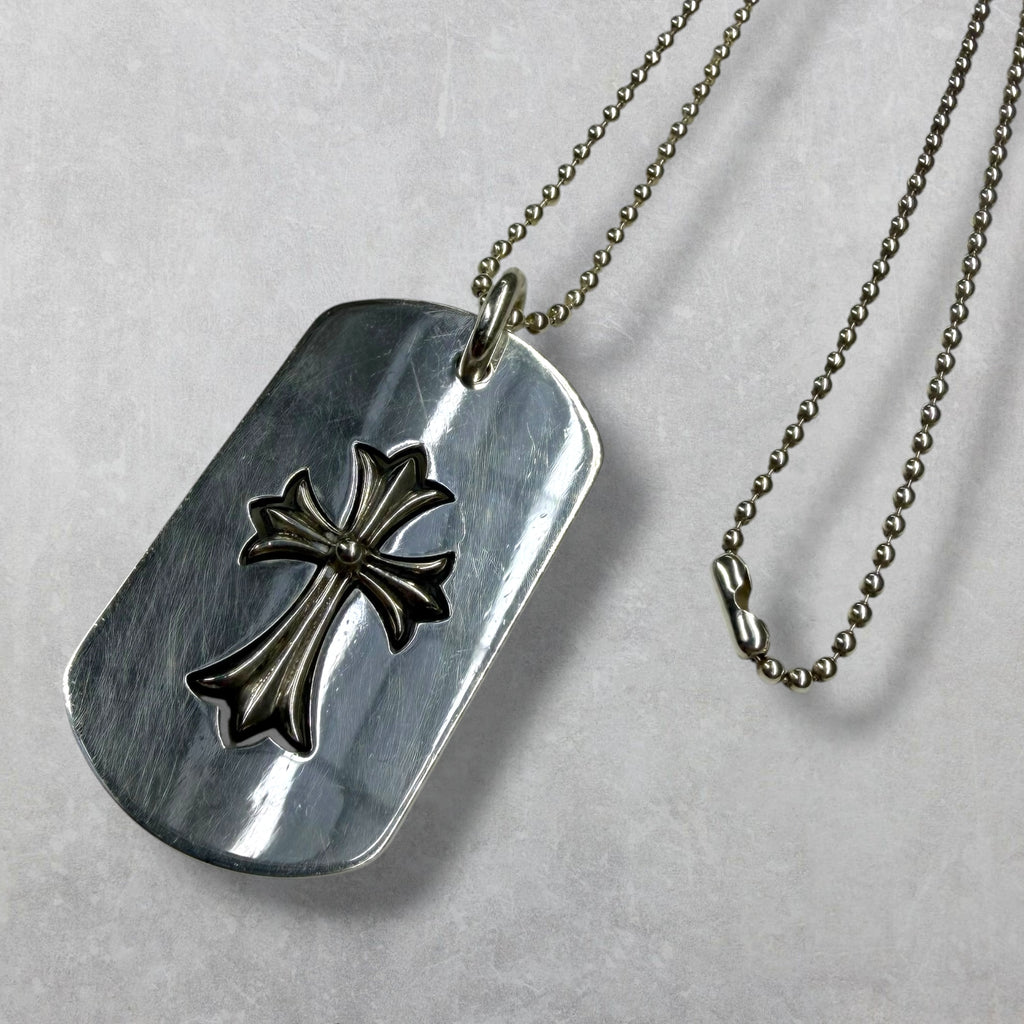 Chrome Hearts Cut Out Cross/Tiny Cross Dog Tag w/ Ball Chain