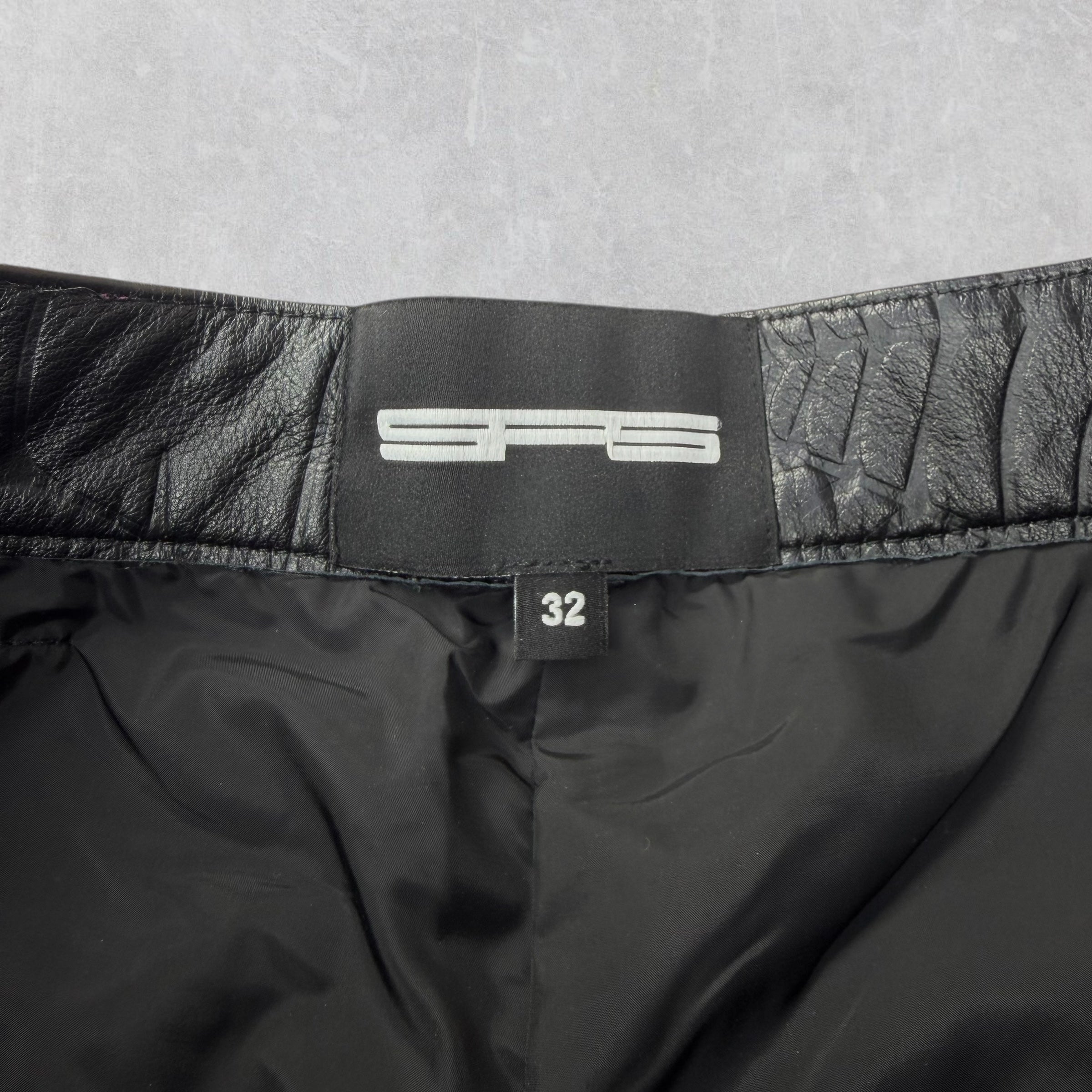 SP5DER Black Debossed Web Leather Pants 32