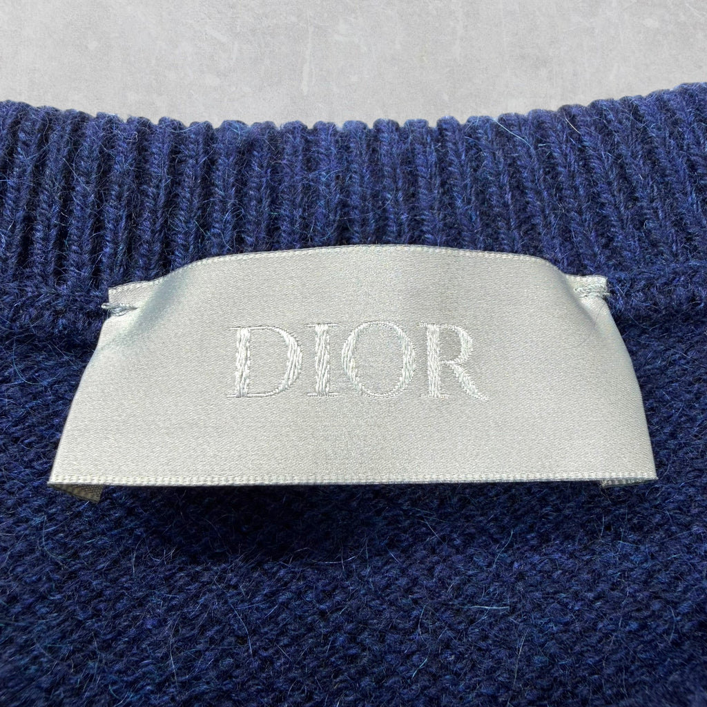 Dior Navy Blue Cashmere Knit Logo Sweater Vest XXL