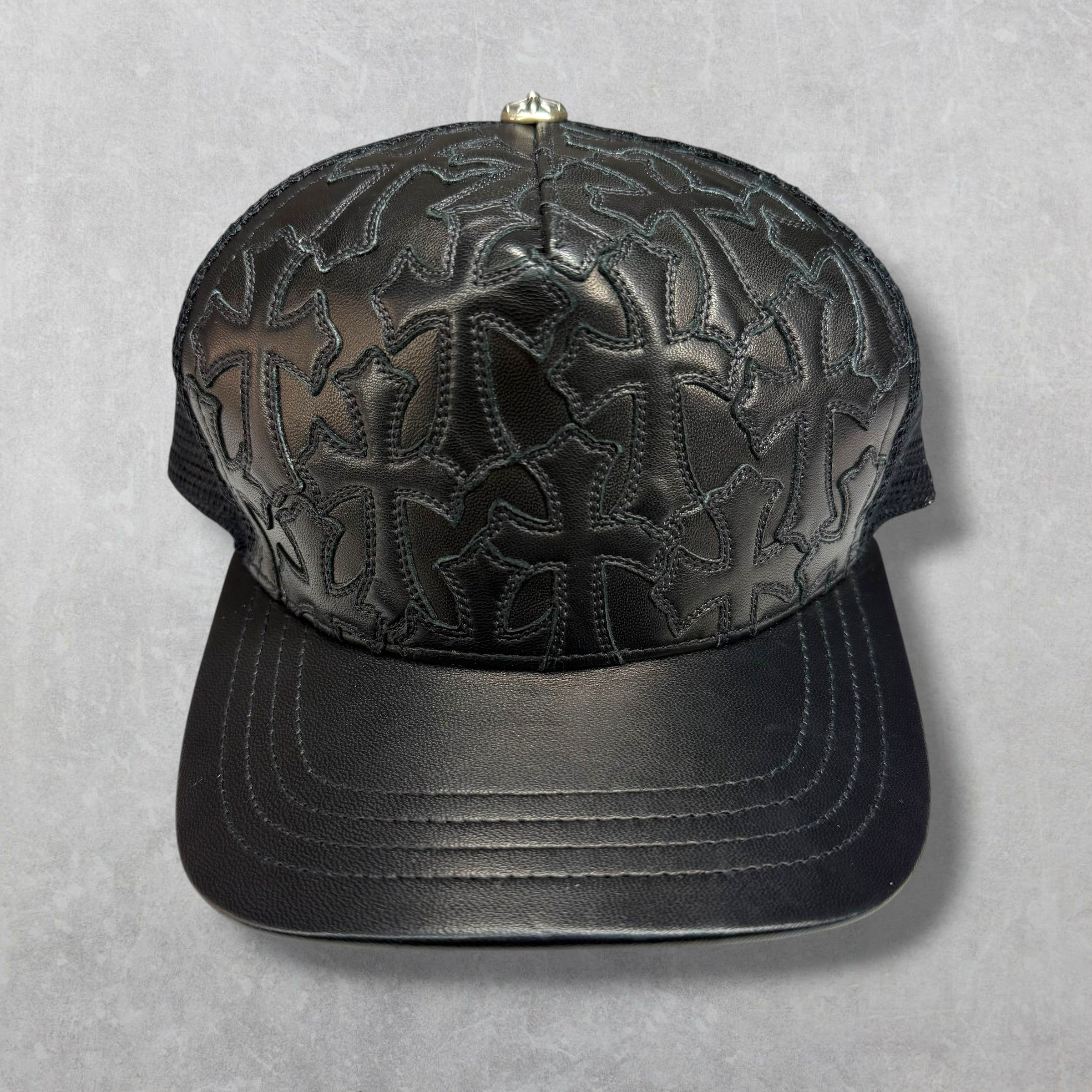 Chrome Hearts Cemetery Cross Leather Trucker Hat