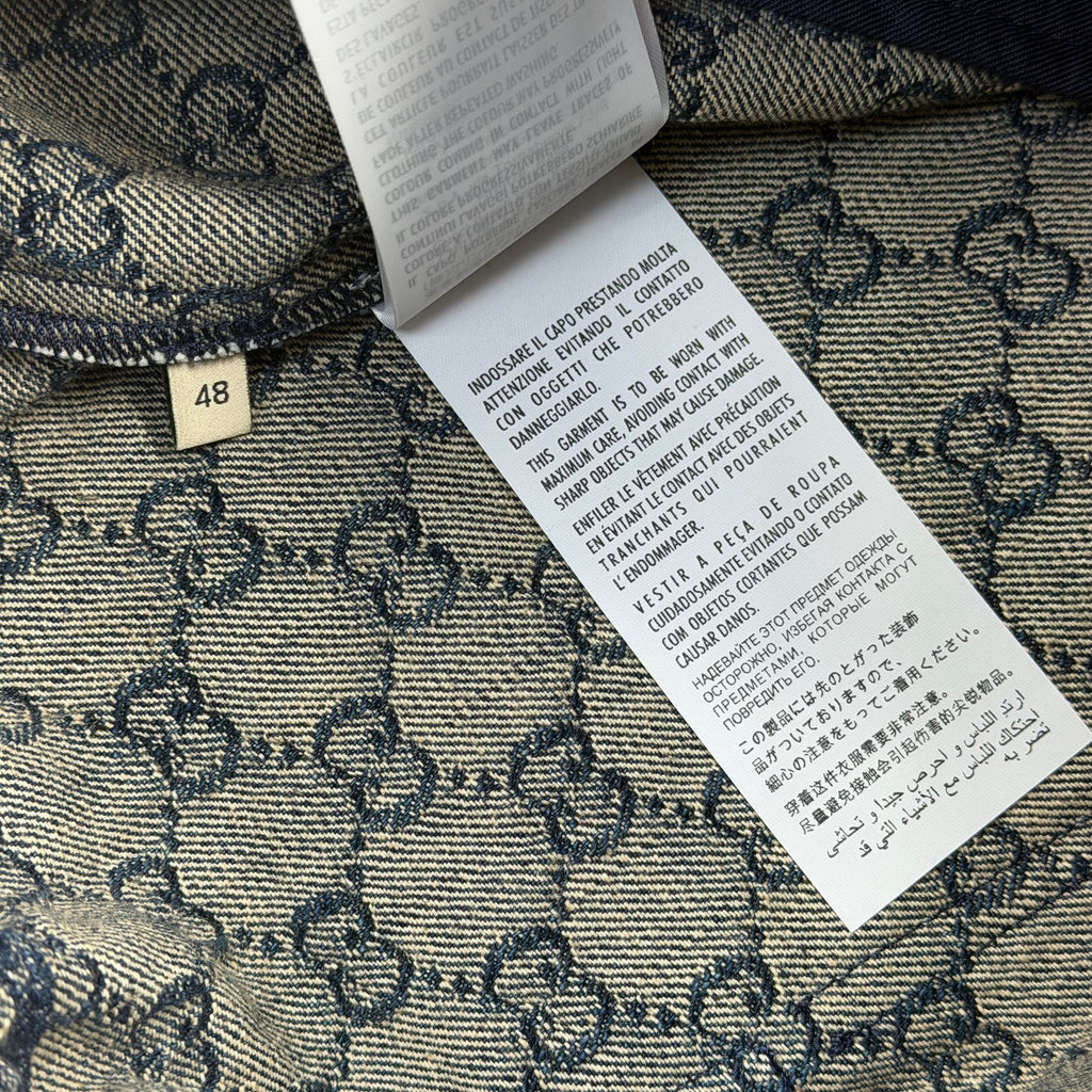 Gucci GG Monogram Denim Shorts W/ Leather Trim 48 (M)